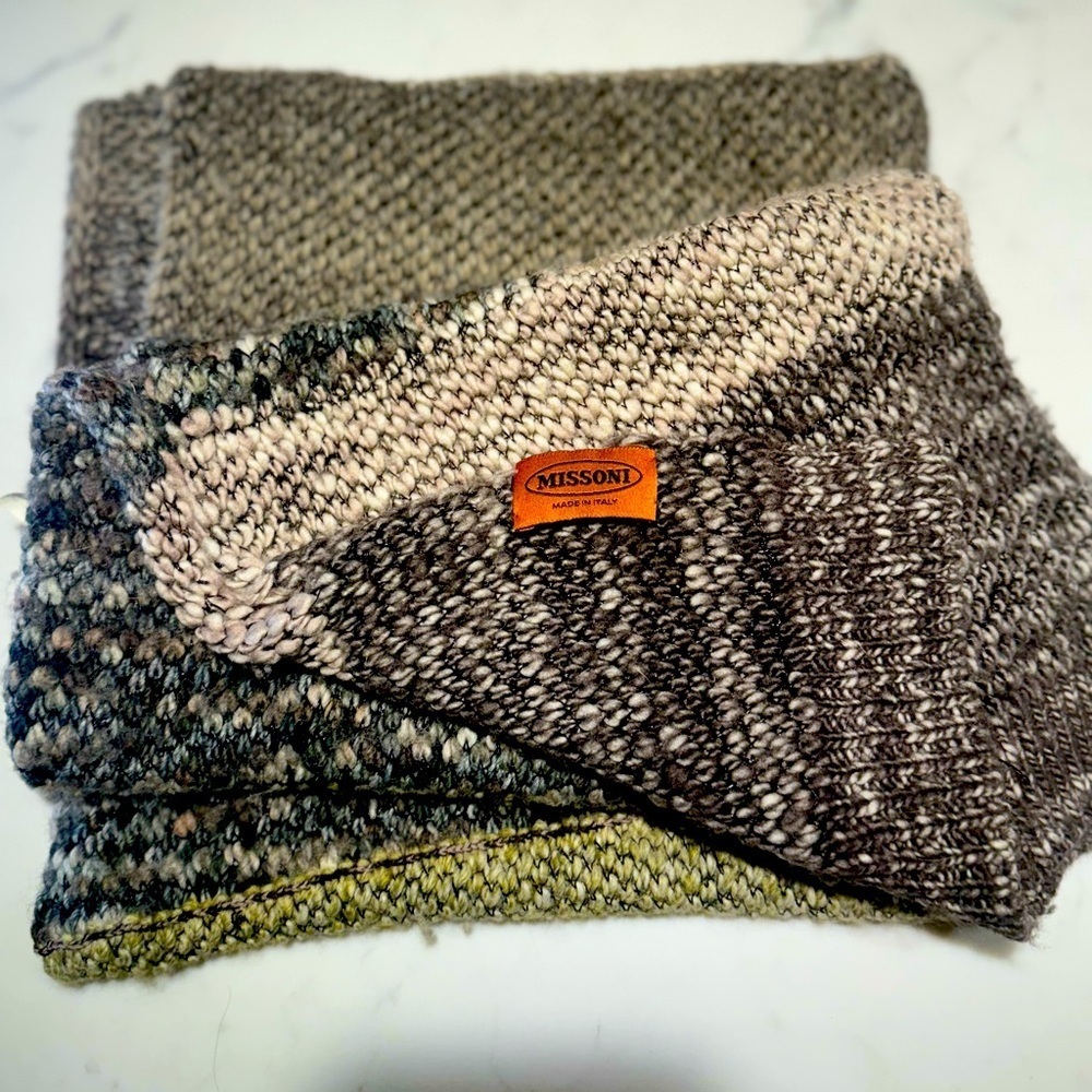 Missoni Chunky Knit Scarf Brown Green White